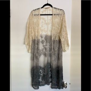 Ivory/gray ombré lace kimono style cover up